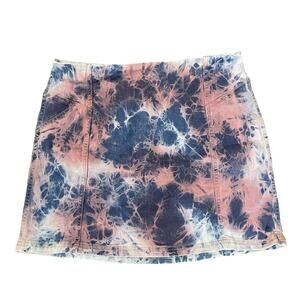 Wild Fable Tie Dye Back Zip Denim Jean Mini Skirt Blue Pink Women's sz 14